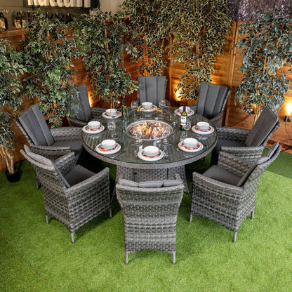 Serena Atlanta Round 8 Seater Fire Pit Dining Set - Rattan Garden Furniture Essex