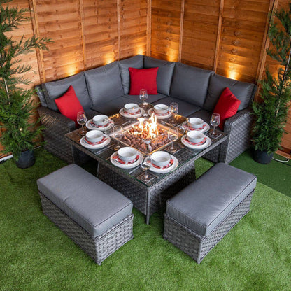 Rattan Serena Boston Corner Dining Set with Fire Pit