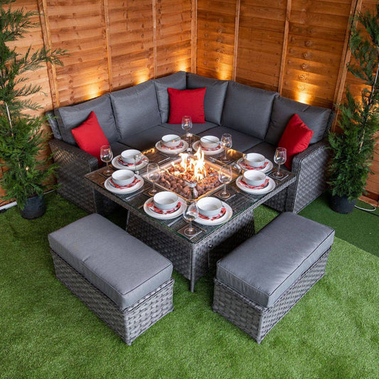 Rattan Serena Boston Corner Dining Set with Fire Pit