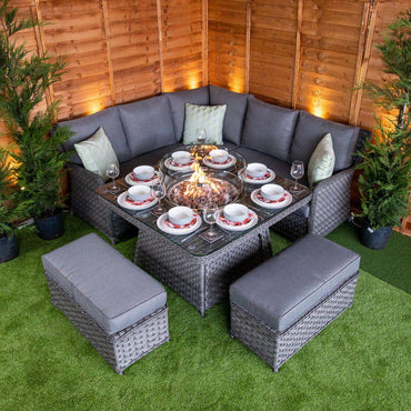 Rattan Serena Miami Corner Dining Set with Firepit