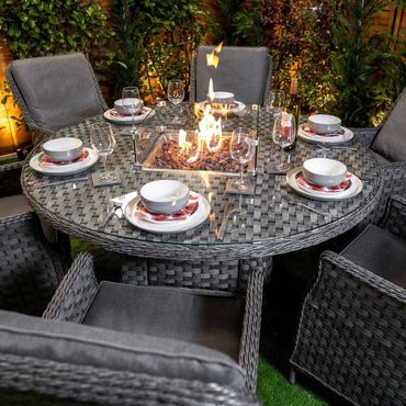 Serena Paris 6 Seat Round Fire Pit Outdoor Dining Set