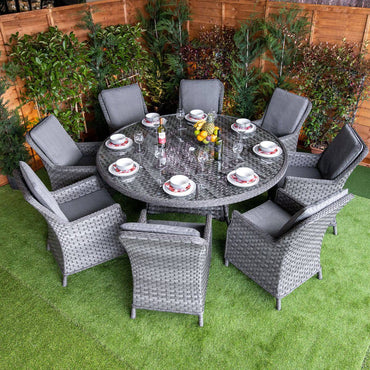 Serena Rattan Paris Round 8 Seat Dining Set
