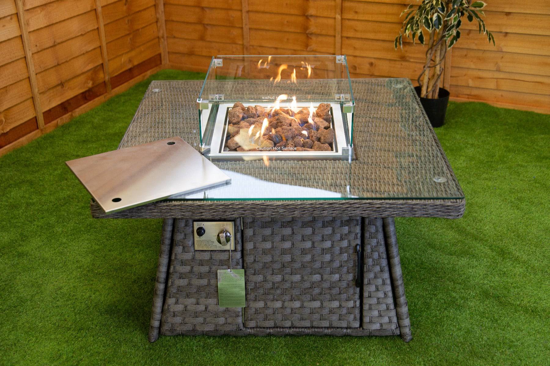 Serena Square Fire Pit Coffee Table - Rattan Garden Furniture Essex