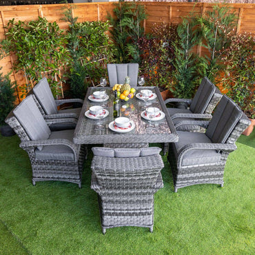 Serena Rattan Tokyo 6 Seater Rectangular Dining Table Set