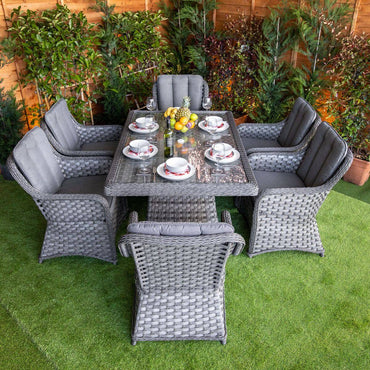 Serena Rattan Vienna Rectangular 6 Seater Dining Table Set