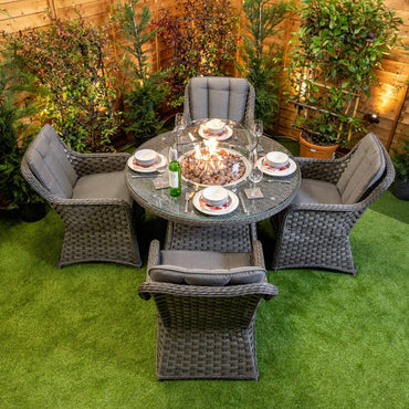 Serena Vienna Round 4 Seater Fire Pit Set - Rattan Garden Furniture Essex