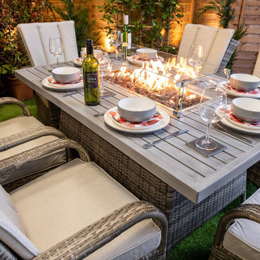 Champagne Tokyo Rectangular 6 Seat Aluminium Table Top Fire Pit Dining - Garden Furniture Hub Essex