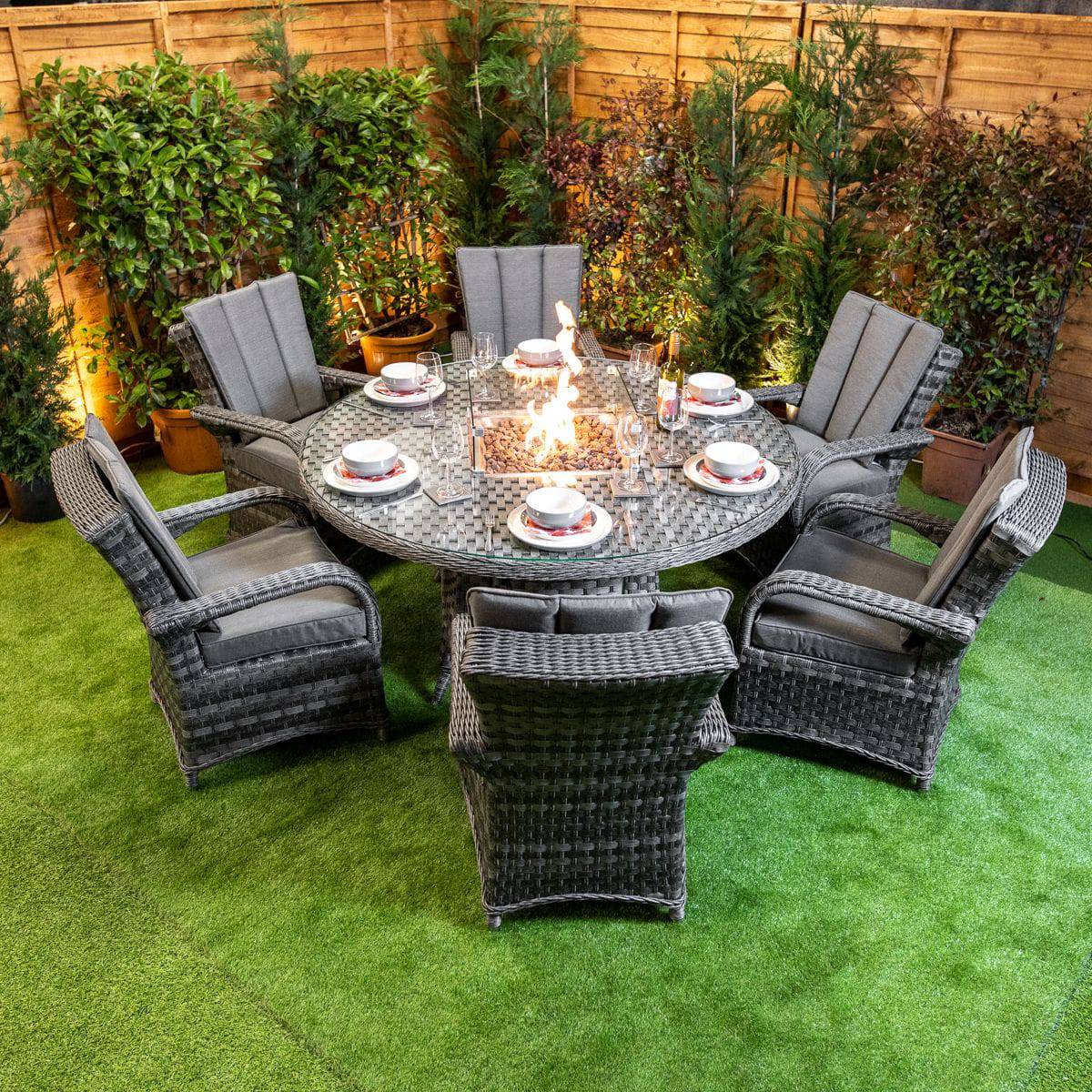 Serena Tokyo Round 6 Seat Fire Pit Dining Set - Garden Furniture Hub Essex