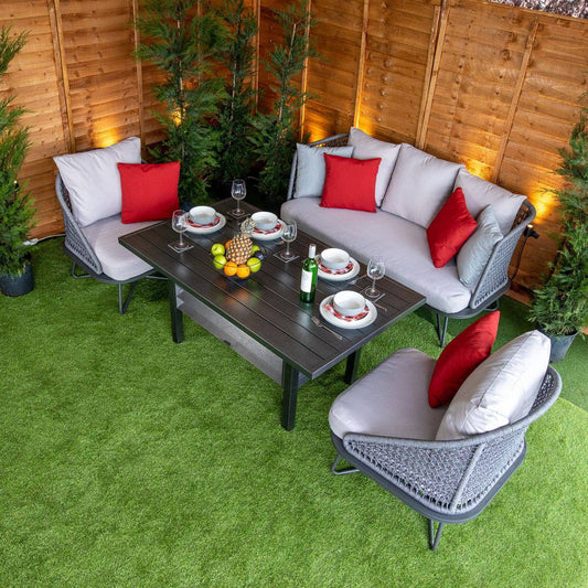 Oasis Rope Style Silver 4 Seat Dining Set With Grey Cushions - Garden Furniture Hub Essex