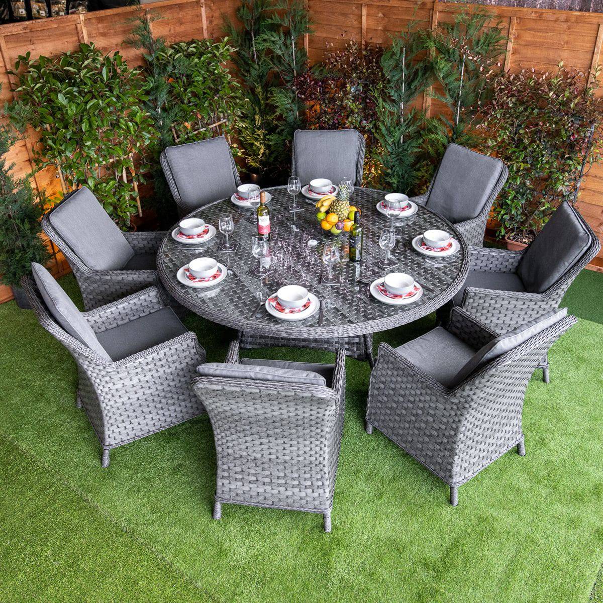 Serena Paris Round 8 Seat Dining Set - Garden Furniture Hub Essex