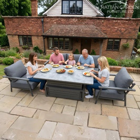 Brabazon Deluxe Aluminium 5 Seat 4 Piece Sofa Patterned Rising Table