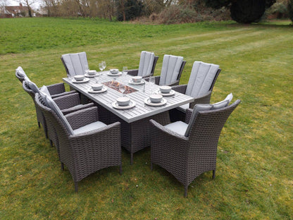 Platinum Atlanta Rectangular 8 Seat Dining Aluminium Table Top Fire Pit Set - Garden Furniture Hub Essex