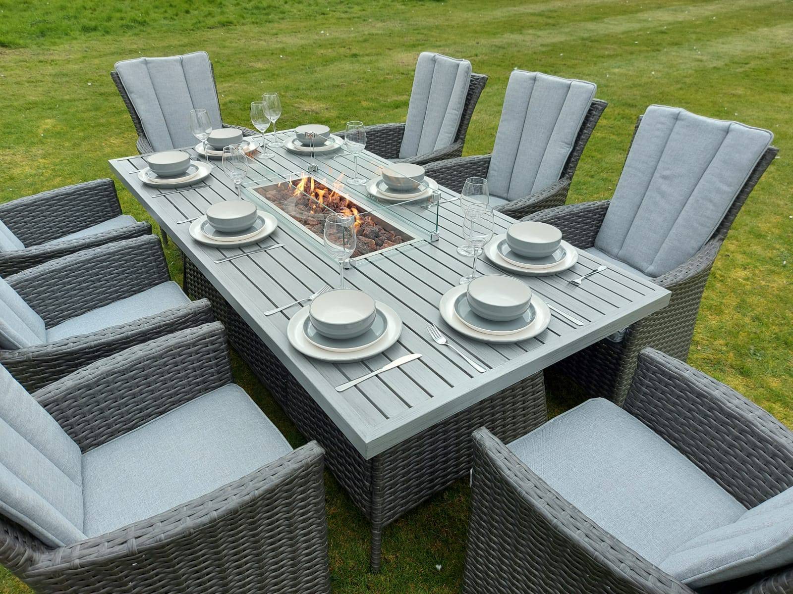 Platinum Atlanta Rectangular 8 Seat Dining Aluminium Table Top Fire Pit Set - Garden Furniture Hub Essex