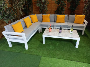 Katie Aluminium Corner Sofa Set with coffee Table - Garden Furniture Hub Essex