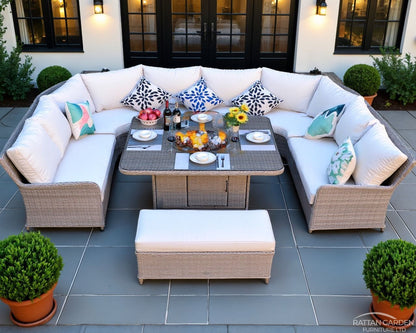 Champagne Curved Sofa Set with Fire Pit