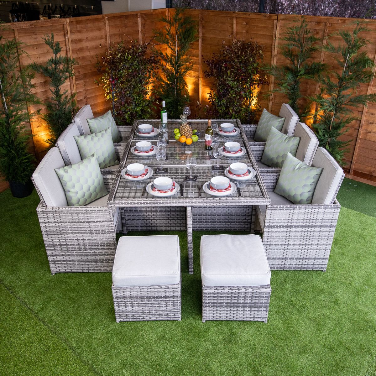 Champagne 6 Seat Cube with 4 Storage Footstools - Garden Furniture Hub Essex