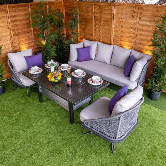 Oasis Grey Rope Dining Sofa Set With Grey Cushions - Garden Furniture Hub Essex