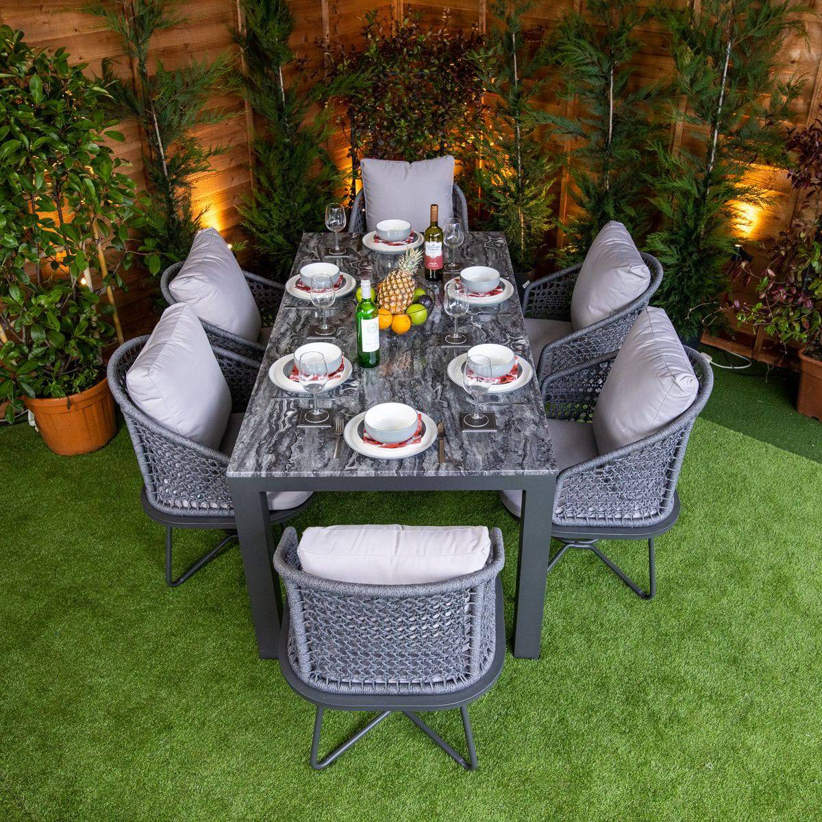 Oasis Rope style 6 Seater Dining Set with Cream Cushions - Rattan Garden Furniture Essex 